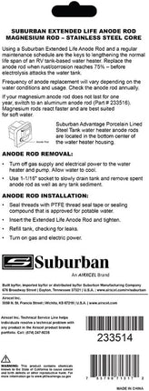 Suburban MFG Magnesium Anode Rod for Water Heaters, Extends the Life of Your Hot Water Tank, Easy Install (233514)