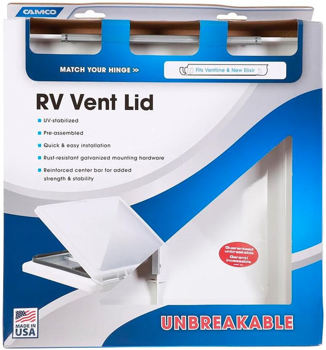 Camco RV Vent Lid | Features an Impact-Resilient Unbreakable Polycarbonate Construction, Comes Pre-Assembled, and Easy to Install (40168)