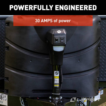Lippert Power Tongue Jack Electric Trailer A-Frame, 3,500 lbs. 18-Inch Stroke, 5.4-Inch Foot Pad, Durable Textured Casing, Emergency Manual Crank Override, 10.75" Retracted, 28.75" Extended - 285318
