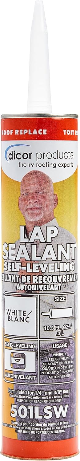 Dicor 501LSW-1 Epdm Self-Leveling Lap Sealant-10.3 Oz. Tube, White, 10.3 Fluid_Ounces (Packaging May Vary)